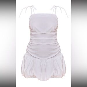 White Ruched Halter Dress
